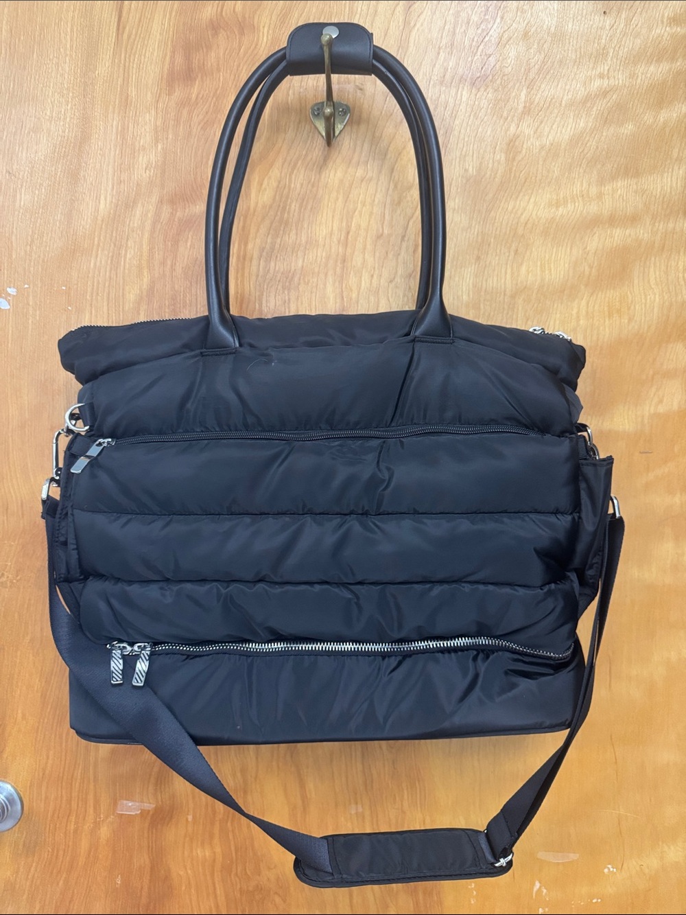 Black Quilted Tote Bag with Shoulder Strap - Women